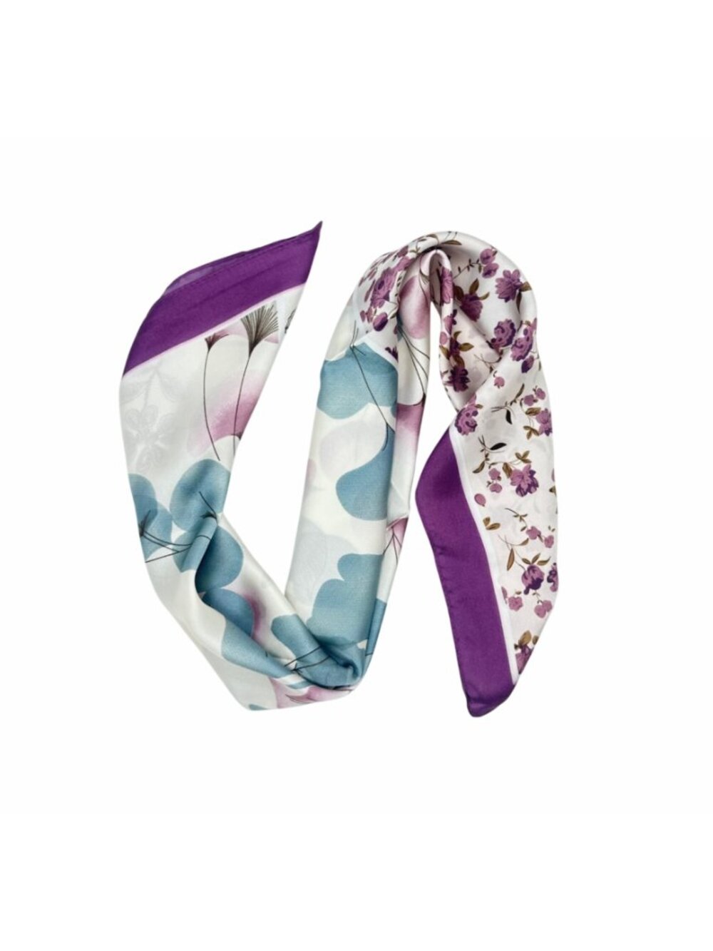 ⭐Elegant Bandana Square Scarf Silky Vintage Floral Purple Garden Luxury Headband - Picture 5 of 7